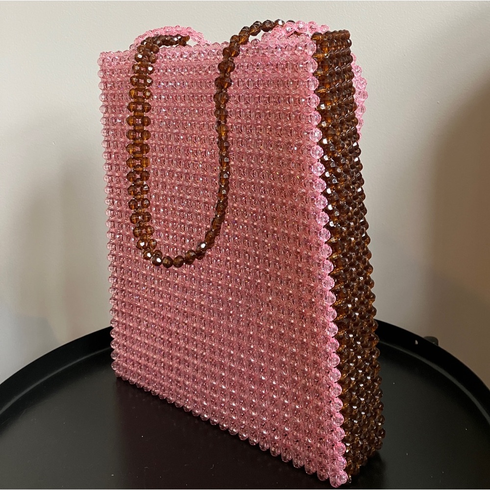 Susan Alexandra Pink and Root Beer Beaded ‘Merry’ Jumbo Tote Bag 💕🤎 - Picture 2 of 11